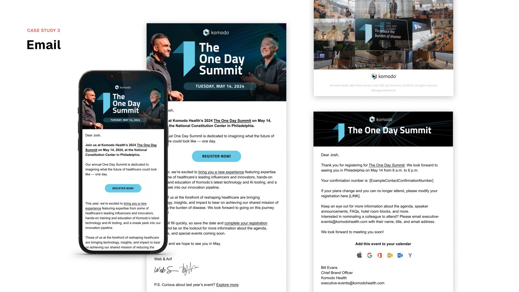 The One Day Summit email campaign work, view 3.1